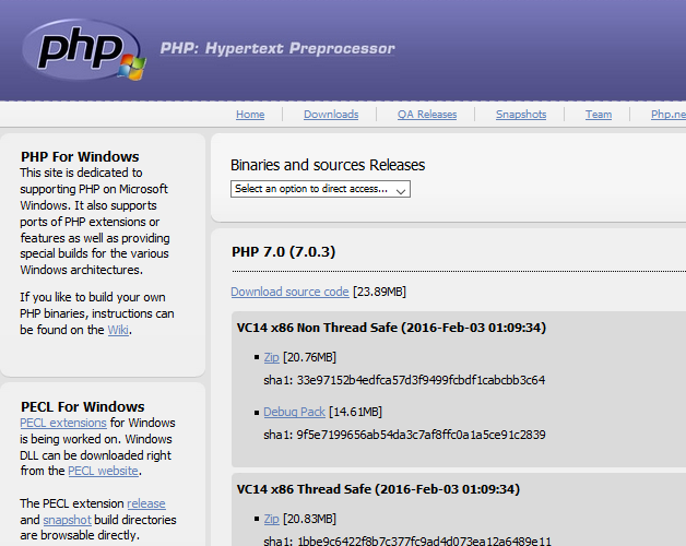 【PHP】Windows 10にPHP5.6 VC11をインストール